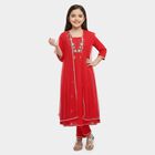 Girls' Fuchsia Square Neck Embroidered Peplum Top and Tiered Skirt Fusion Set, रानी (फ्यूशिया), small
