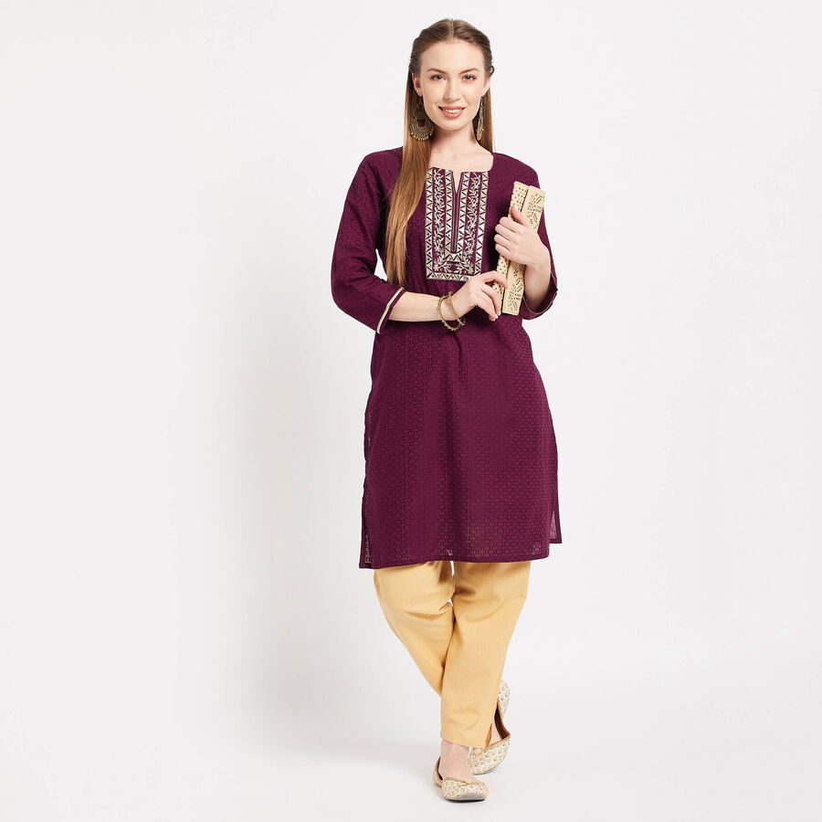 Women Cotton Kurta, वाइन, large image number null