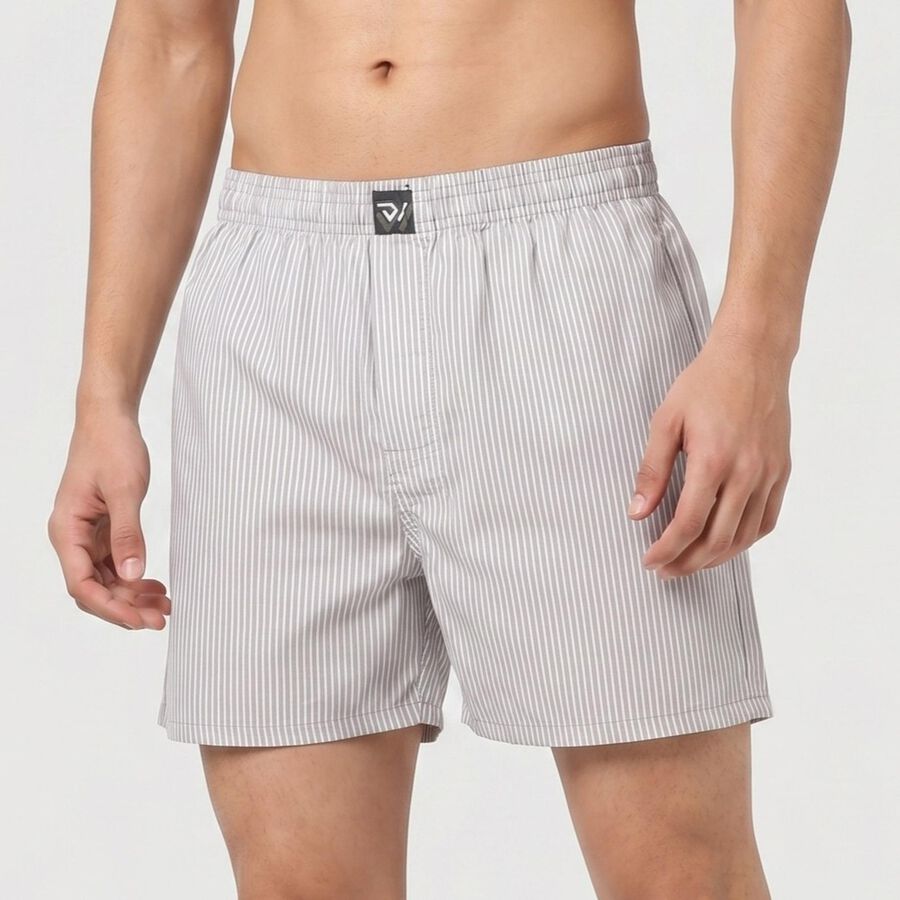 Men's Grey Relaxed Fit Striped Boxers, Light Grey, large