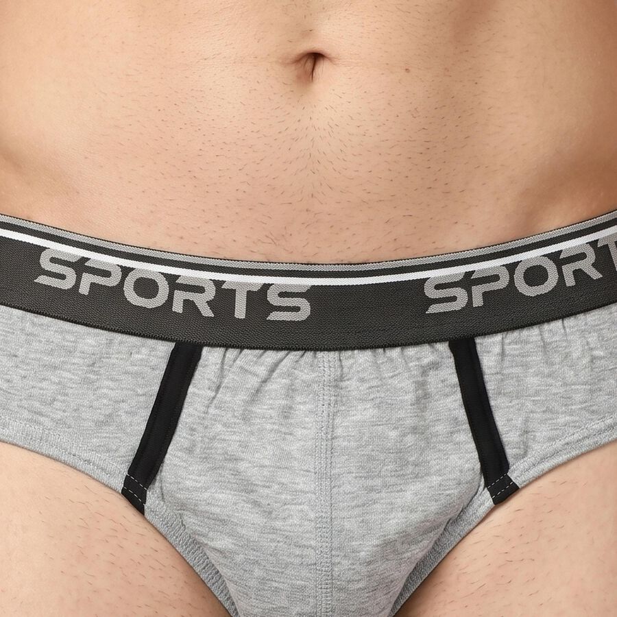 Men's Grey Regular Fit Sports Waistband Briefs, मिश्रित हल्का ग्रे, large