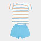 Infants Cotton Stripes Baba Suit, Mid Blue, small image number null