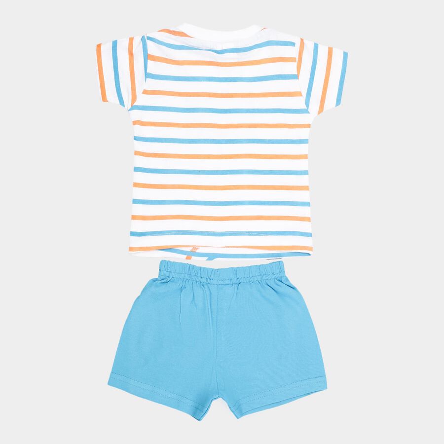 Infants Cotton Stripes Baba Suit, Mid Blue, large image number null