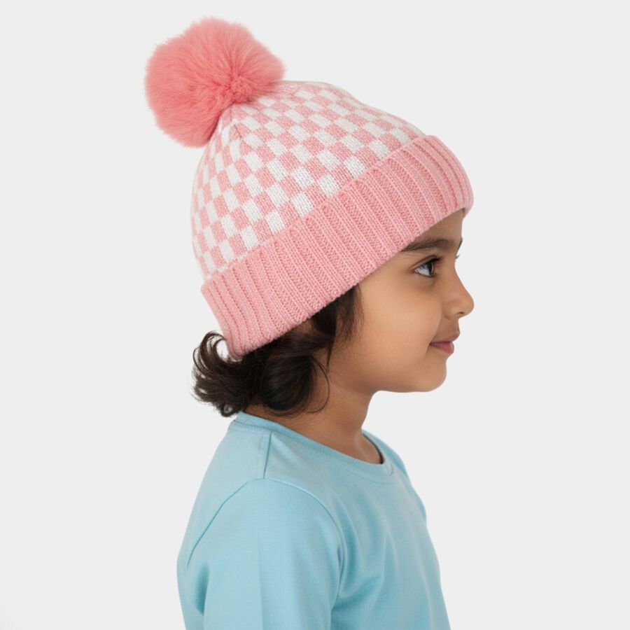 Infants Soft Pink and White Checkered Winter Cap, हल्का गुलाबी, large image number null