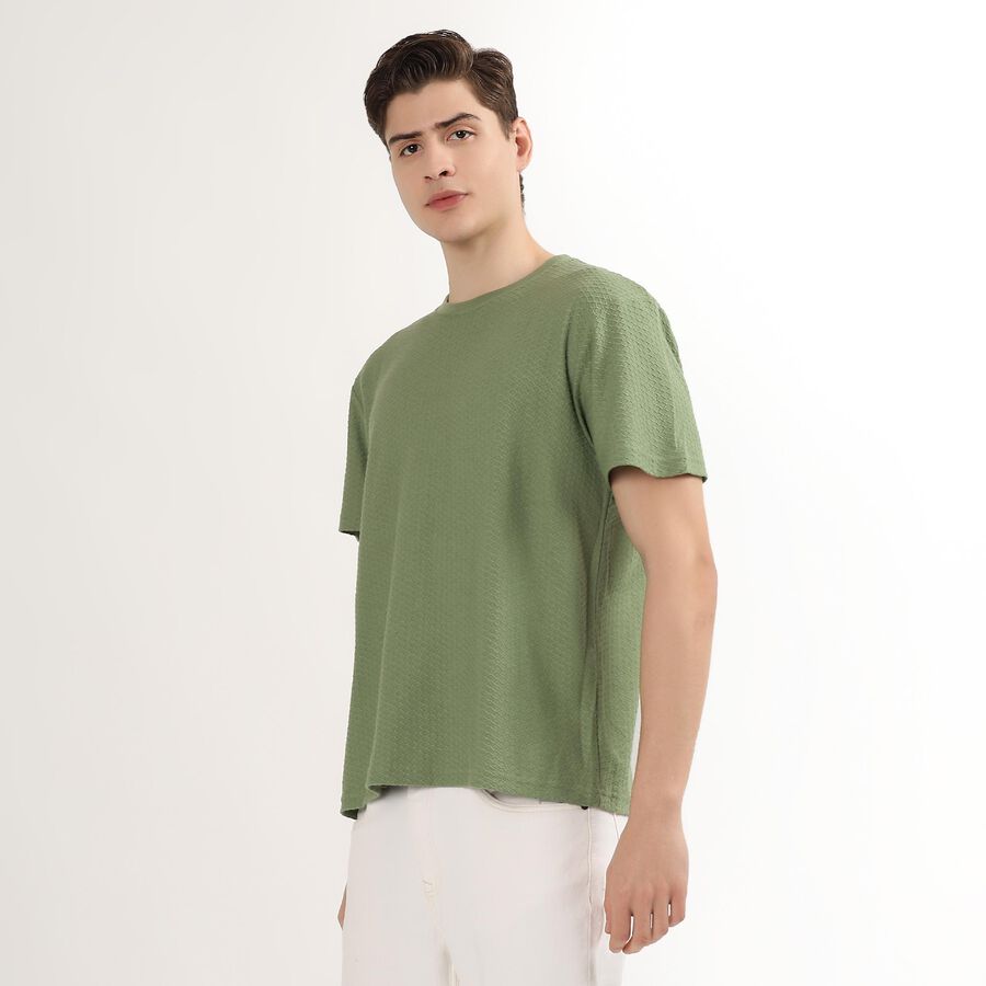 Men's Light Sage Green Round Neck Casual T-Shirt, Light Green, large