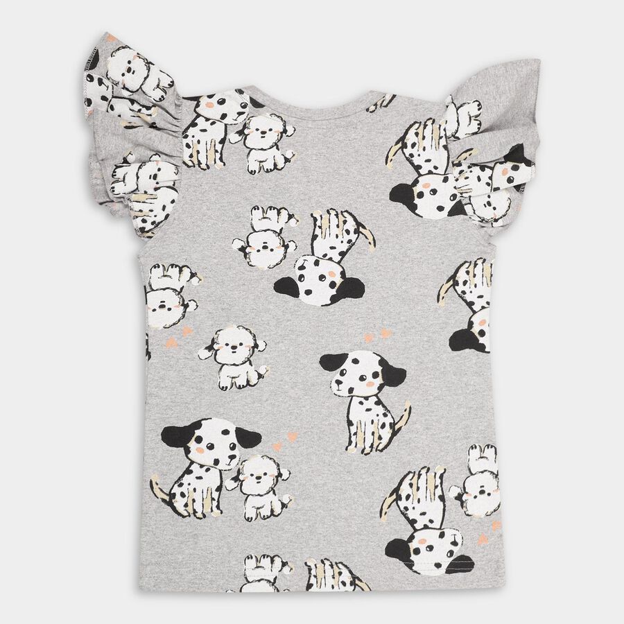 Girls' Light Grey Crew Neck Ruffle Sleeve T-Shirt, Melange Light Grey, large