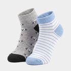 Boys' Regular Fit Printed Pack of 2 Socks ( Blue, Grey ), मिश्रित हल्का ग्रे, small