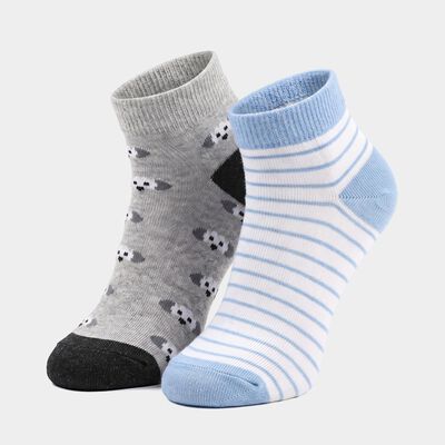 Boys' Regular Fit Printed Pack of 2 Socks ( Blue, Grey )