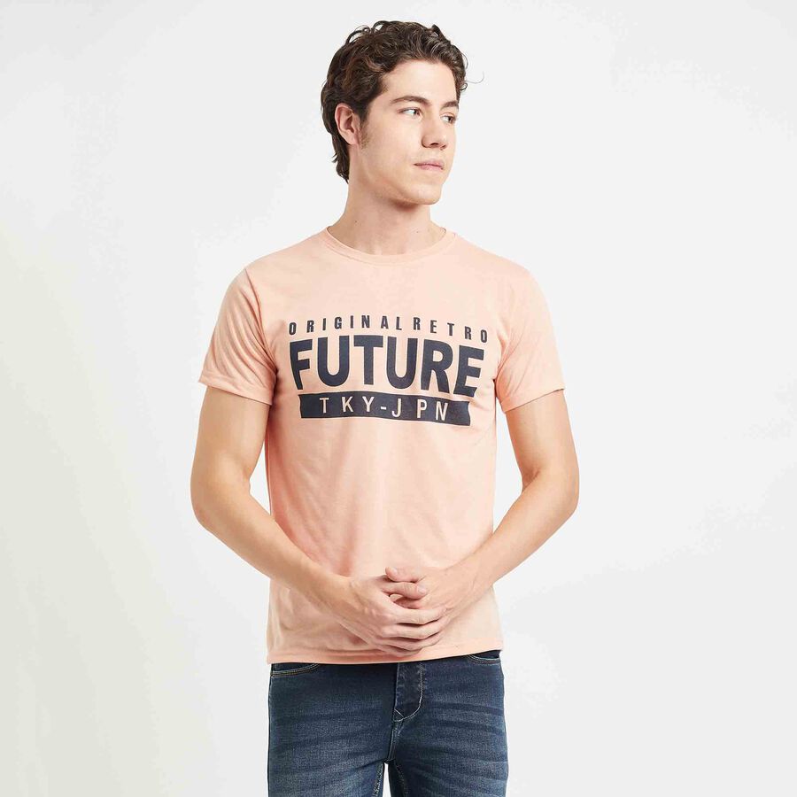 Printed Round Neck T-Shirt, Peach, large image number null