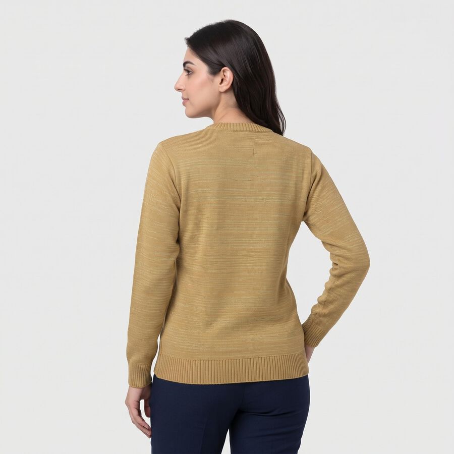 Women's Beige Round Neck Regular Top, Beige, large