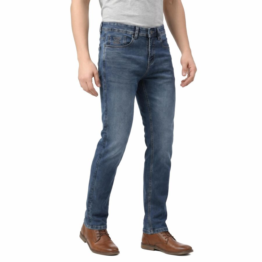 Men's Navy Blue Slim Fit Stretchable Jeans, Dark Blue, large