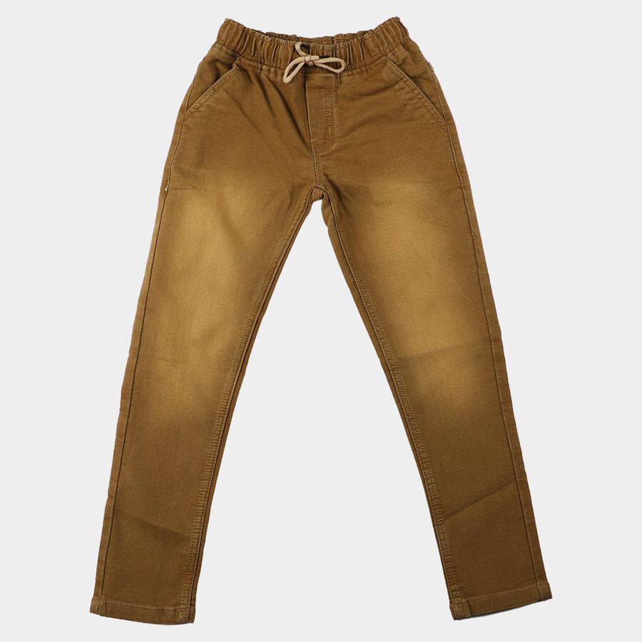 Boys Beige Jogger Fit Washed Jeans, गहरा पीला, large