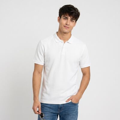 Men's White Cotton Polo Neck Polo T-Shirt