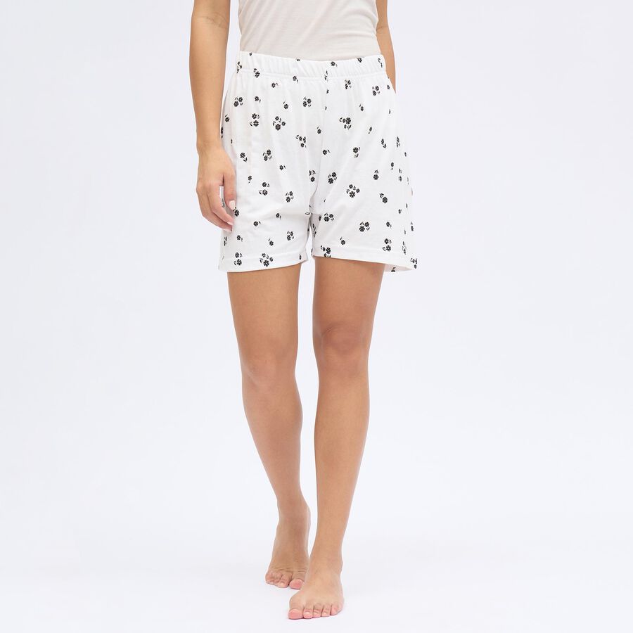 Women's Bright White Floral Printed Shorts, White, large image number null