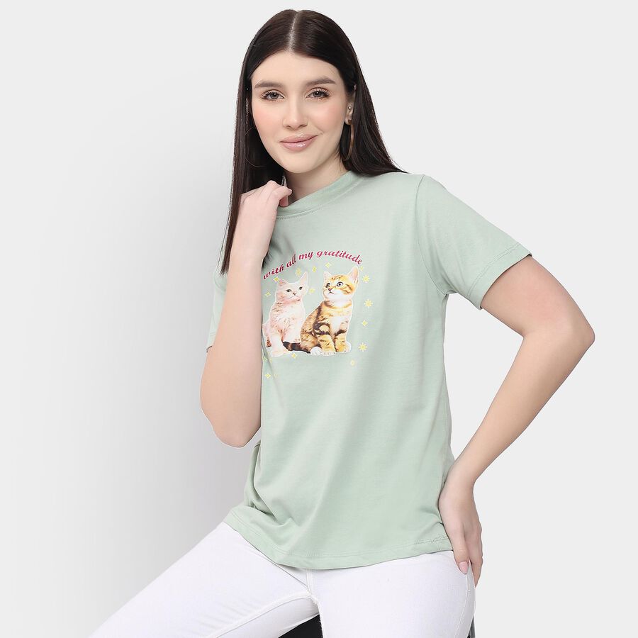 Ladies' Round Neck T-Shirt , Light Green, large