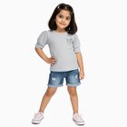 Girls Light Grey Round Neck Puff Sleeve T-Shirt, Light Blue, small