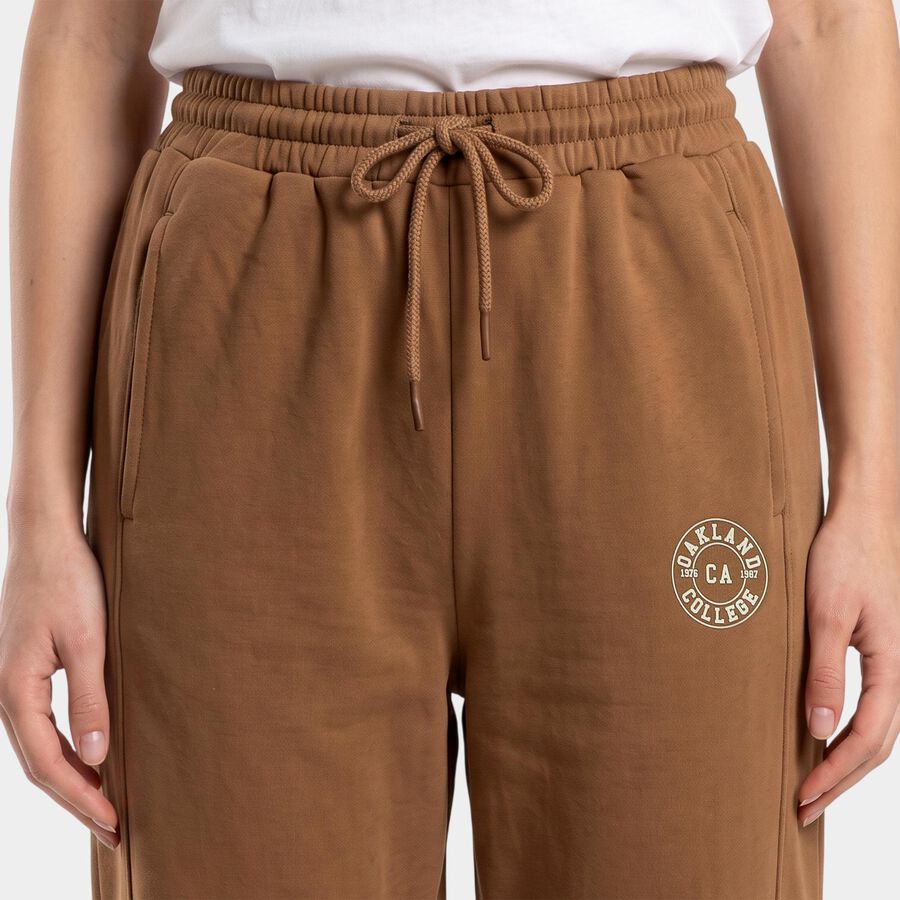 Women's Brown Jogger Fit Logo Print Track Pants, भूरा, large