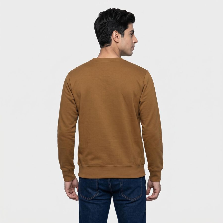 Men's Khaki Crew Neck Pullover Sweatshirt, Khaki, large