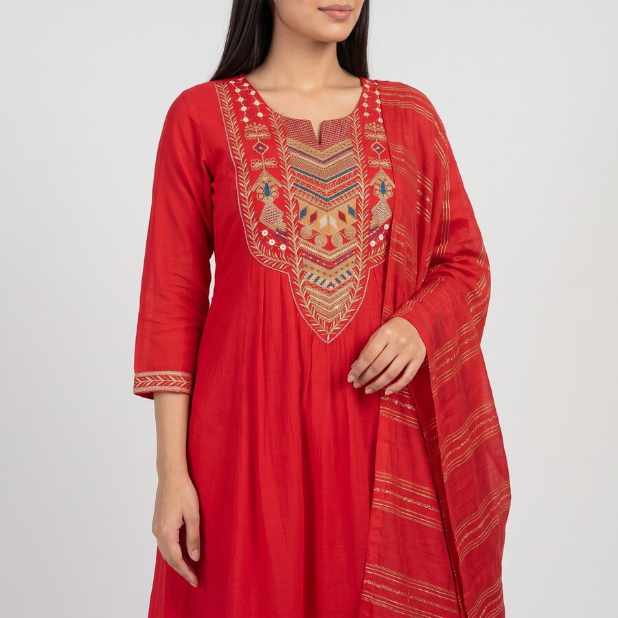 Women's Fuchsia Notch Neck Embroidered Ethnic Set, Fuchsia, large