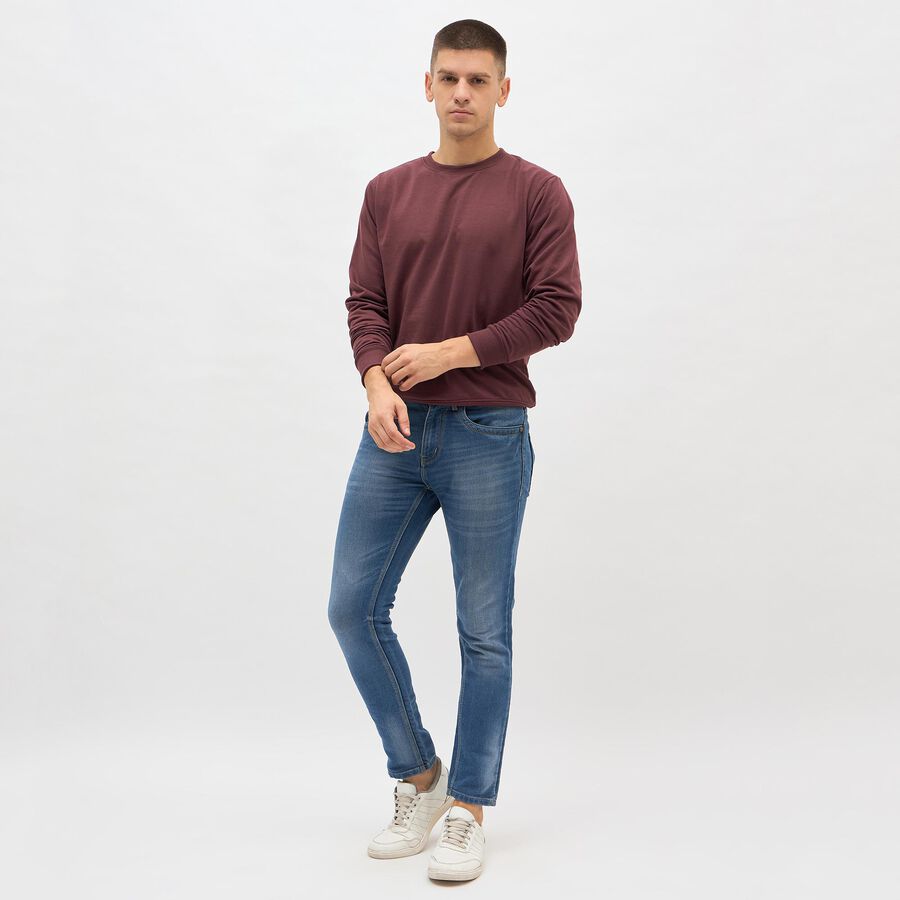 Men's Deep Maroon Crew Neck Casual Sweatshirt, Pink, large image number null