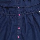 Girls' Deep Indigo Blue Regular Fit Cold Shoulder Embroidered Frock, Dark Blue, small