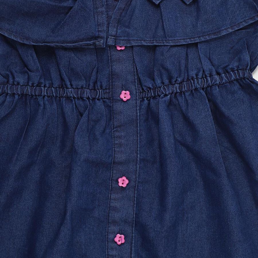 Girls' Deep Indigo Blue Regular Fit Cold Shoulder Embroidered Frock, Dark Blue, large