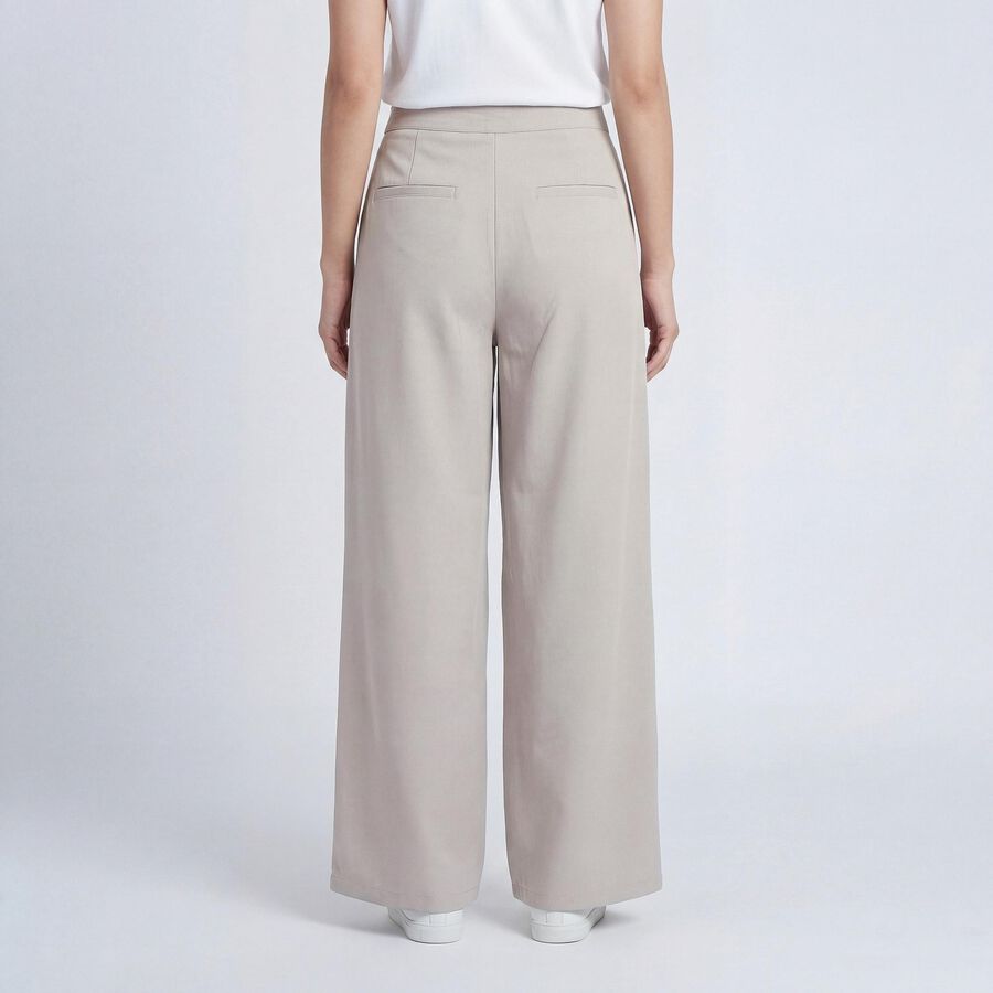 Women's Light Grey Wide-Leg Flat-Front Trousers, हल्का ग्रे, large
