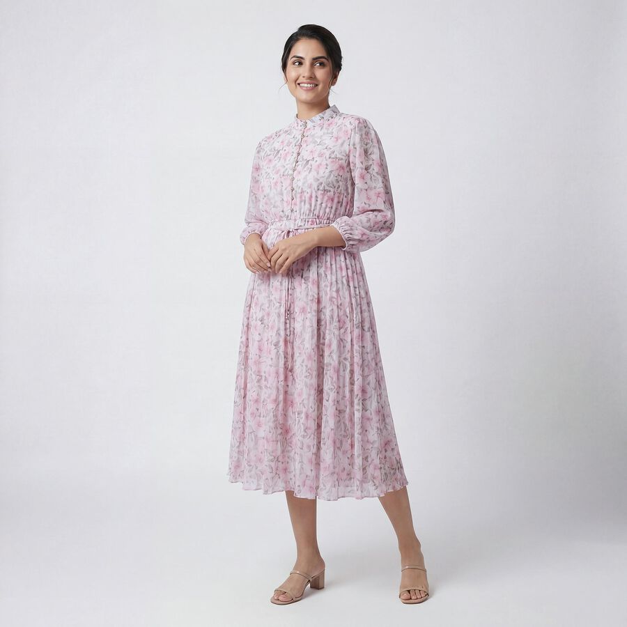 Women's Pink Classic Midi Dress, Pink, large