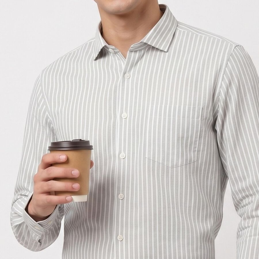 Men Light Green Striped Regular Fit Formal Shirt, Light Green, large