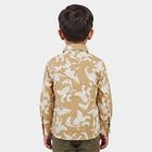 Boys Beige Cotton Printed Regular Fit Shirt, Beige, small