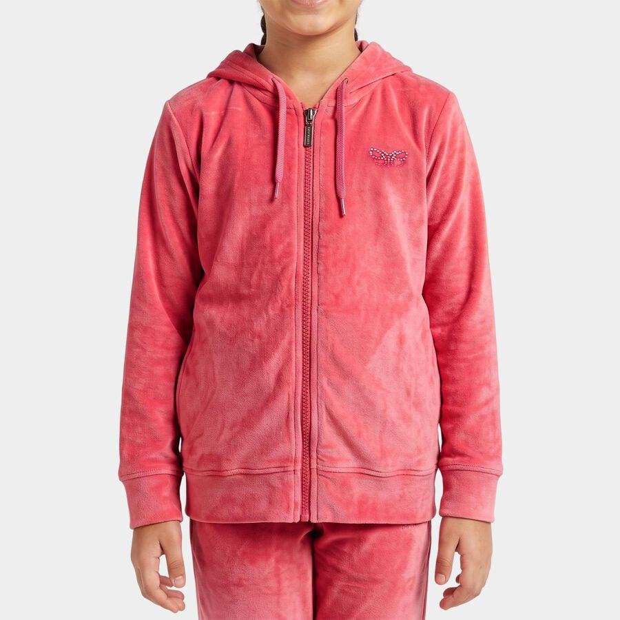 Girls Pink Hooded Neck Lounge Hipster Set, Fuchsia, large