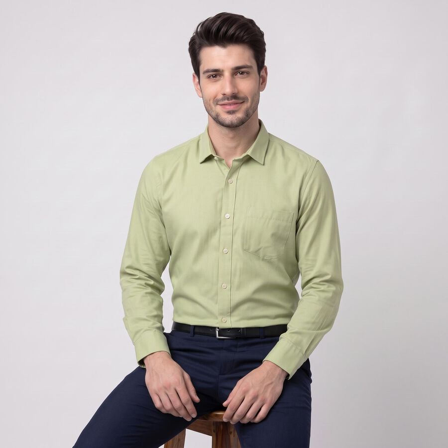 Men's Sage Green Spread Collar Formal Shirt, हल्का हरा, large