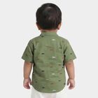 Infants Olive Green Cotton Half Sleeve Classic Collar Military Shirt, Olive, small