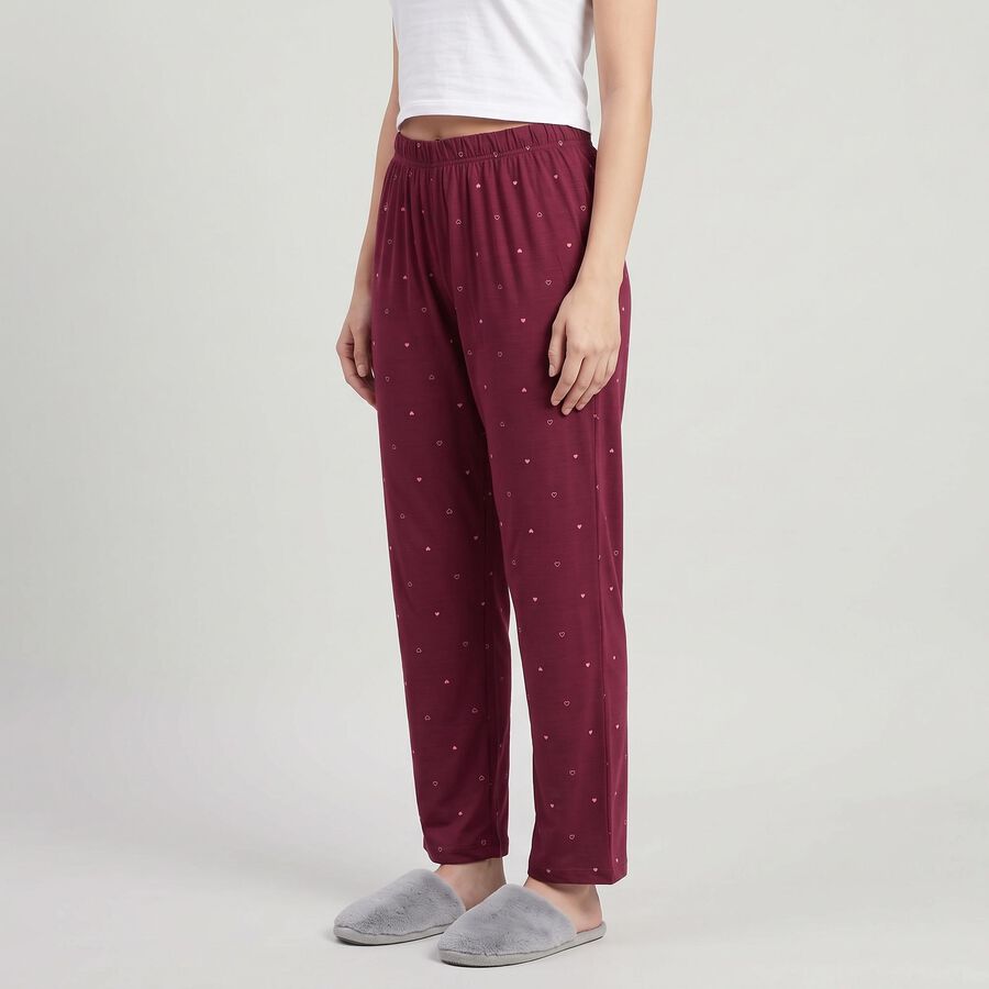 Women's Maroon Straight Fit Heart Printed Lounge Pyjama, वाइन, large