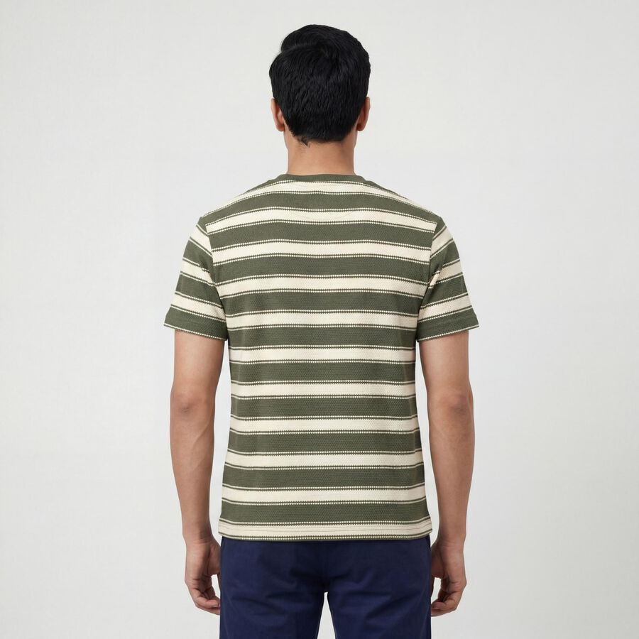 Men Olive Green Round Neck Casual T-Shirt, Olive, large
