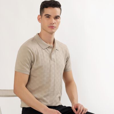 Men's Muted Beige Polo Neck Casual T-Shirt