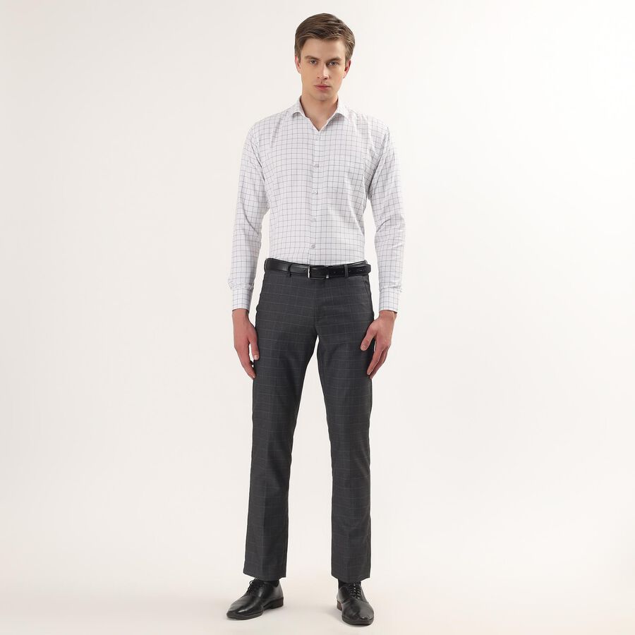 Men's Light Grey Spread Collar Checked Formal Shirt, हल्का ग्रे, large