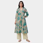Women's Deep Teal Blue Printed Ethnic Set, Teal Blue, small