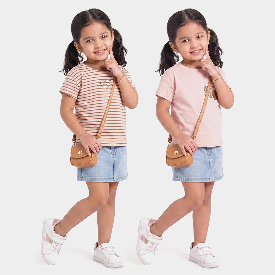 Girls Pink Cotton Round Neck Regular T-Shirt, गुलाबी, large
