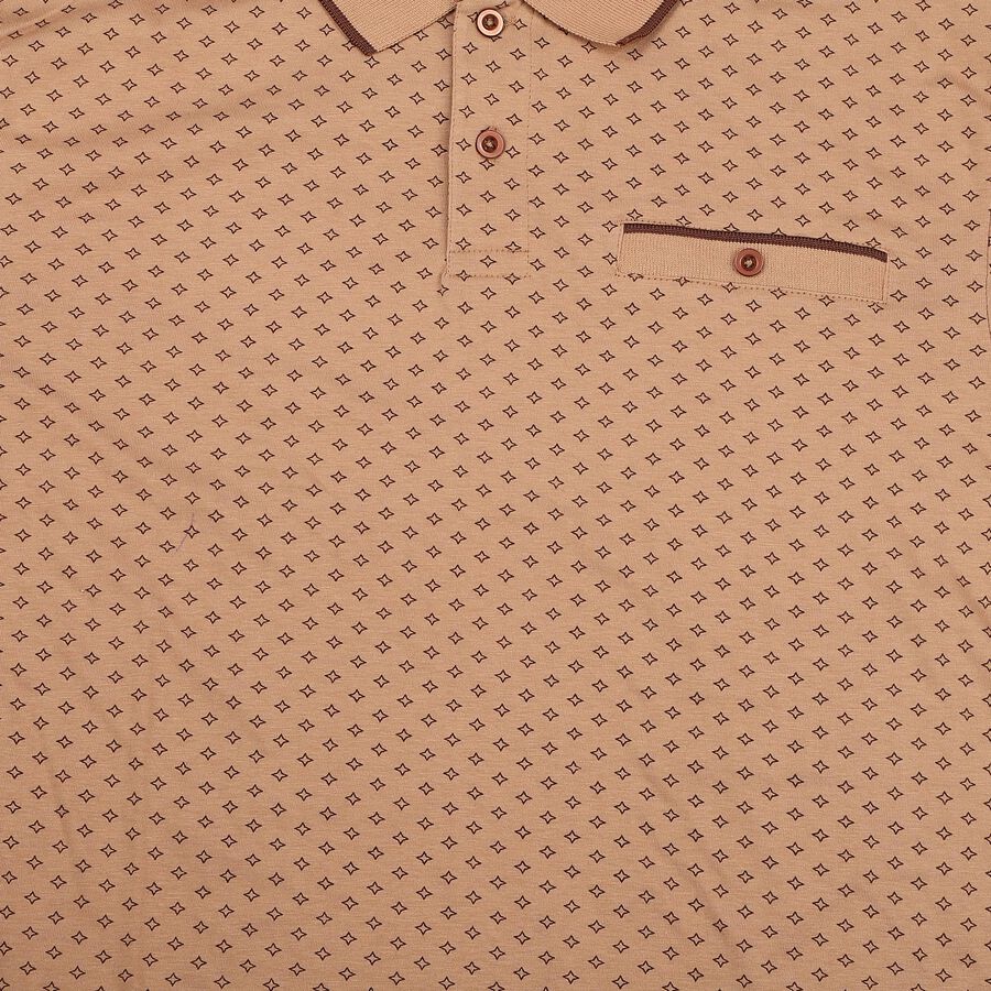 Men Brown Cotton Polo Neck Printed T-Shirt, भूरा, large
