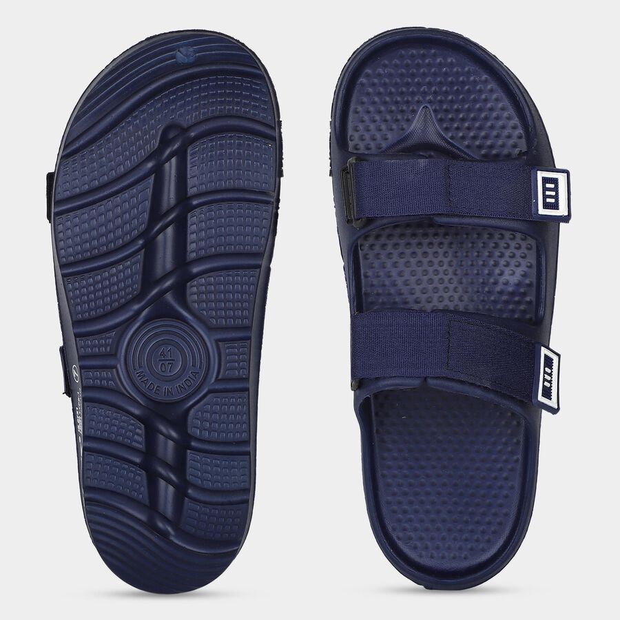 Men's Navy Blue Adjustable Strap Sliders, नेवी ब्लू, large