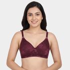 Women's Wine V-Neck Wireless Lace Bra, Wine, small