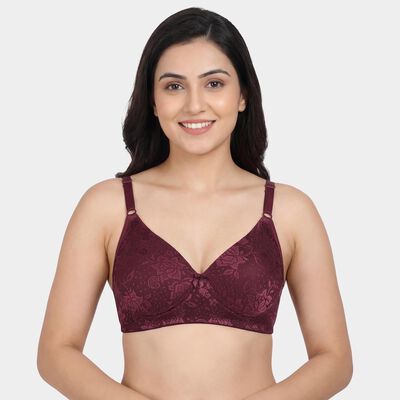 Women's Wine V-Neck Wireless Lace Bra
