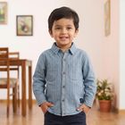 Boys' Light Blue Cotton Spread Collar Casual Shirt, मध्यम नीला, small