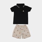 Infants' Black Cotton Polo Neck Embroidered Baba Suit, Black, small