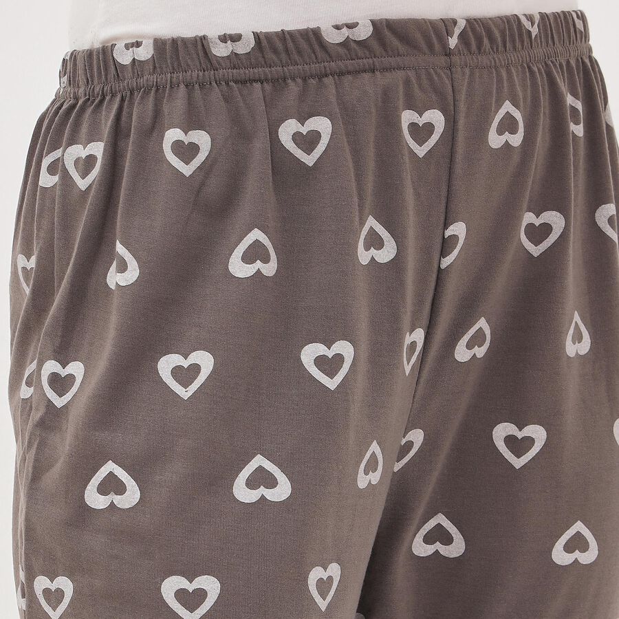 Women's Muted Charcoal Grey Heart Print Elastic Waist Pyjama, गहरा ग्रे, large image number null