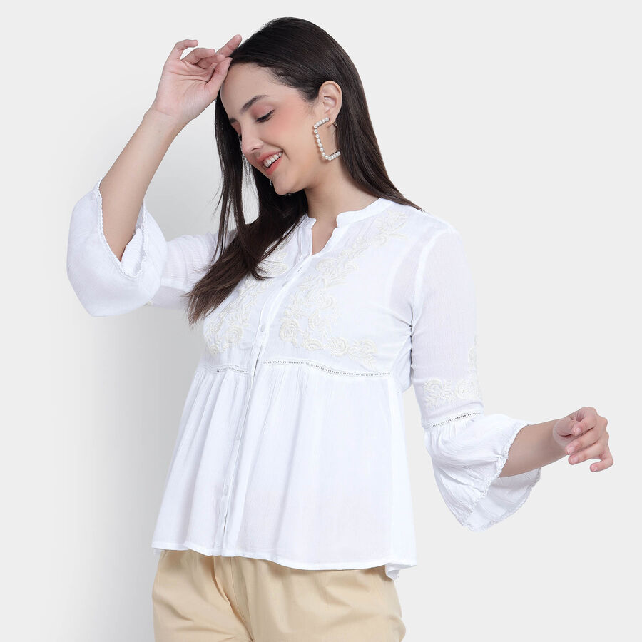Embellished 3/4th Sleeves Shirt, White, large image number null