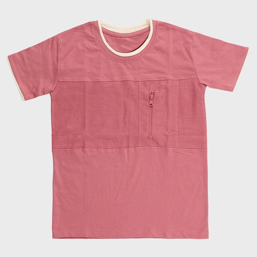 Boys Bright Pink Round Neck Casual T-Shirt, Pink, large