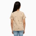 Girls Light Beige Round Neck Casual T-Shirt, Beige, small