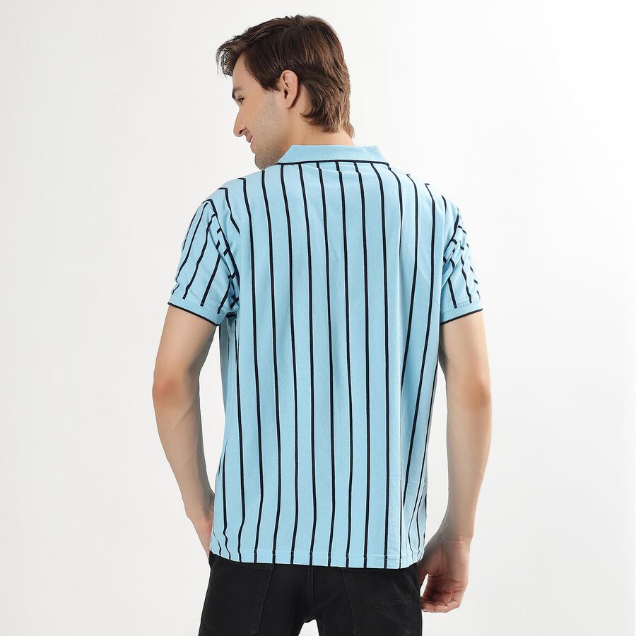 Men's Light Blue Polo Neck Striped T-Shirt, हल्का नीला, large image number null