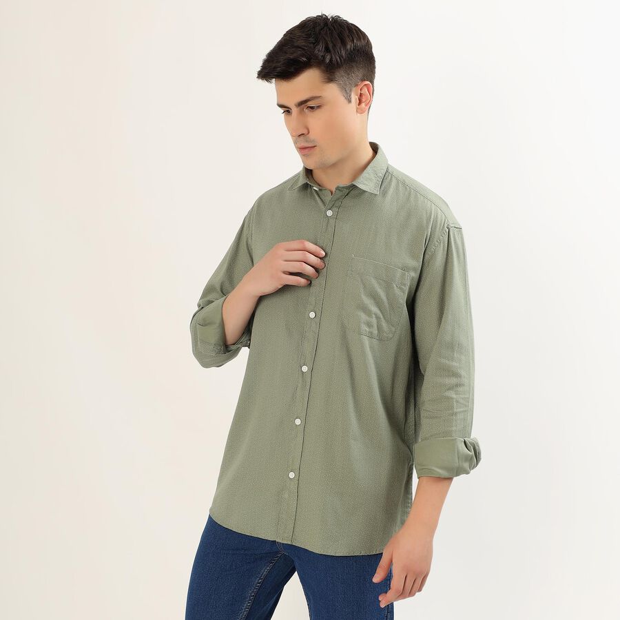 Men's Muted Olive Green Spread Collar Casual Shirt, Olive, large image number null